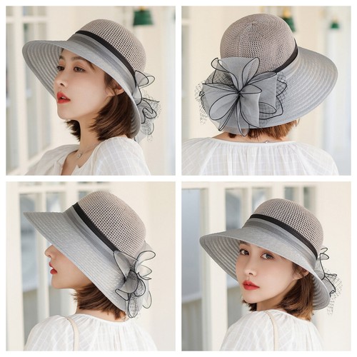 Women Fascinator Hats Wedding Party Hat Organza Hat Flower Headwear Summer Beach - Picture 8 of 19