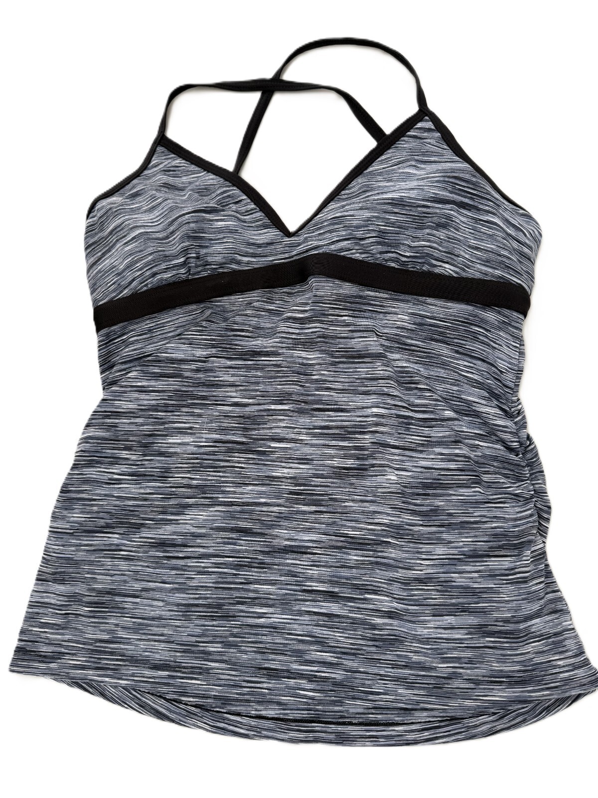 Athleta Women’s Swim Tankini Top Medium Black Gray Stripe V-Neck Adjustable