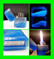 Unique Stunning Luminescent Blue Sand Case With Zippo Pipe Lighter - Working 