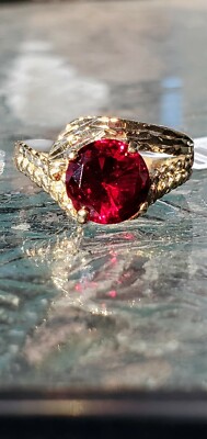 Rubin Labcreated Rundschliff Solitär Ring 10kt massiv Gelbgold