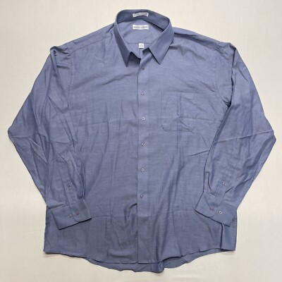 Pierre Cardin Button Up Shirt Men's XL (17) Blue Chevron Pattern