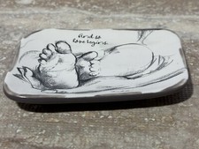 Hallmark Trinket Dish Baby Feet In Women's Hands Ceramic Black And White