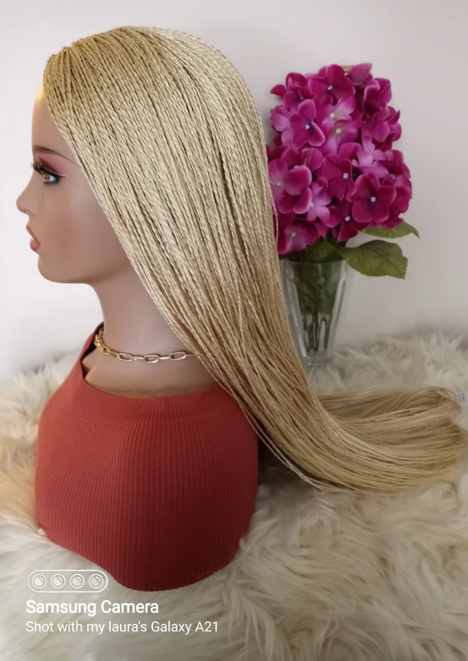 Peluca trenzada Senegalesa de tamaño pequeño hecha a mano peluca trenzada rubia de 28 pulgadas Foto 2 de 4