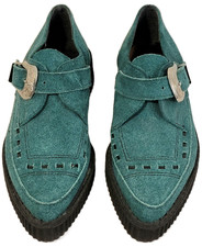 Vintage 80's Creepers Marley of London British Punk Green Suede Loafers Size 6