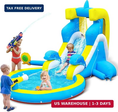TOAOB Inflatable Water Slide: 4 in 1 Bounce House Water Park Dolphin Style for K