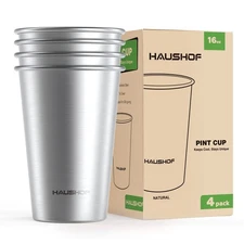 HAUSHOF Pint Cup, 16 oz Stainless Steel Cups, Stackable Metal Drinking Cups, ...