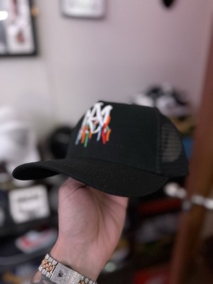 Amiri Black Paint Drip Logo Trucker Hat