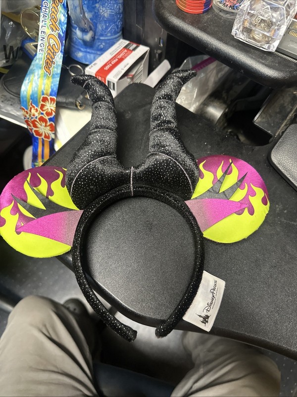 Disney Parks Maleficent Flames Minnie Ears Headband Horns Black Purple Green