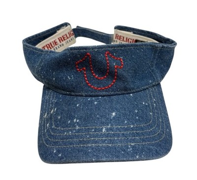 True Religion Jeans Stone Wash Denim Adjustable Visor Hat Cap Blue Y2K  Adult Sz