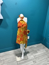 NWT Faithfull The Brand Orange Tropical Floral Halter Dress 4