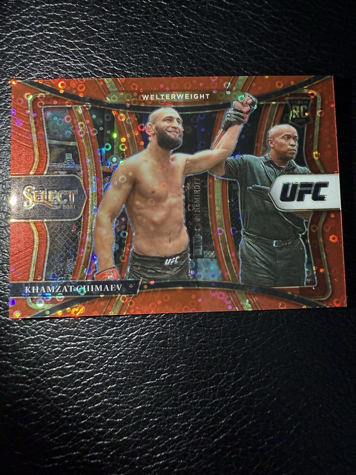 Khamzat Chimaev 2021 Panini Select UFC Red Disco Prizm Premier Level /199 Rookie