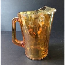 Vintage 8.5" Jeannette Iridescent Marigold Hexagon Honeycomb Glass Pitcher