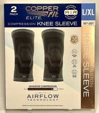 Copper Fit Elite Compression Knee Sleeve 2 Pk L XL 16-20" Airflow NEW