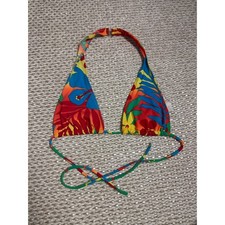 Vintage Tropical Floral Triangle Bikini Top Y2K Halter Swim Large L