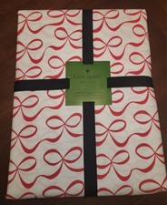 Kate Spade NY Oblong White Tablecloth with Red Bows 60x84 inches, 6-8 Persons
