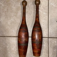 VTG Pair Wooden Juggling Pins “Indian Clubs” 16.5 Inch 1.4 Lb Each Solid Ready