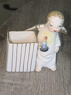 Rare Vintage 1950s Unmarked Napco Angel Boy Planter With Candle Unusual Face