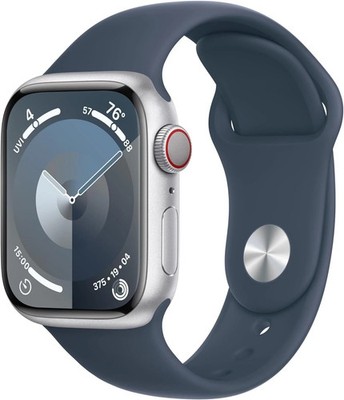 Apple Watch Series 9 GPS+CELL 41mm Silver Case M/L Storm Blue Sport Band