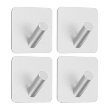 4Pcs Self Adhesive Towel Hooks Metal Square Slash Sticky Hooks for Home Silver