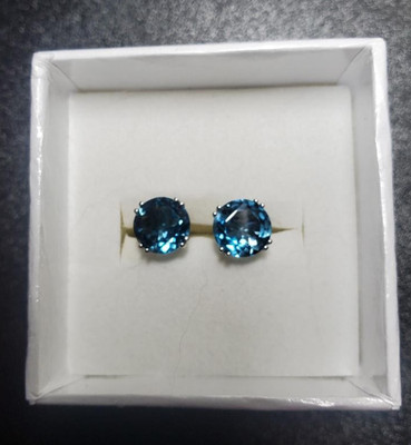 **NEW** Blue Topaz Stud Earrings - Macy's Receipt 14k White Gold **$800.00**