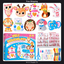 Kids sewing kit with animal felt DIY projects and instructions