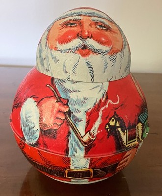 VTG 1980 Santa Claus Roly Poly Cheinco Metal BRISTOL WARE Tin w/Pipe  NICE!!!