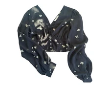 OAK + FORT |  Black Cottagecore Floral Long Sleeve V Neck/Back Blouse | Size S/P