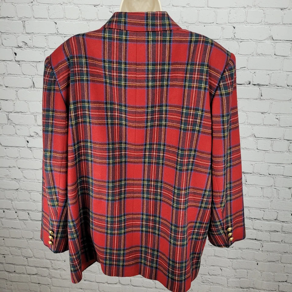 Chaqueta Blazer Giorgio Sant'Angelo Roja a Cuadros 100% Lana Doble Pecho Talla 22 Foto 2 de 4