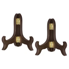 2pcs 4" Easel Plate Holder Wooden Folding Display Stand Brown