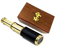 6" Brass Handheld Telescope with Wooden - Pirate Navigation with Anchor Woode...
