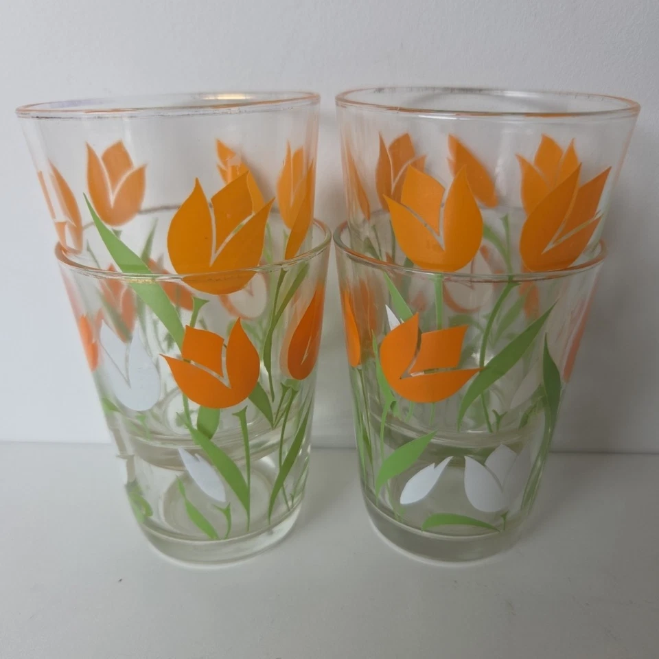 Juego De 4 Vasos Flor Tulipán 180ml 8.5cm Mediados De Siglo Vintage Retro  Foto 2 de 4