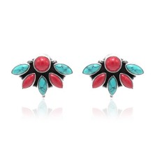 Koralle T&uuml;rkis Blume Ohrstecker in 925 Sterling Silber Hochzeit Ohrring...