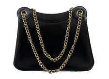 VTG 1950's MADE IN FRANCE BLACK EVENING BAG WITH GOLD CHAIN and kiss lock