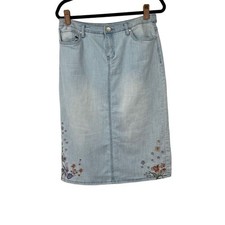 Christopher  Banks Denim Light  Wash Floral  Embroidery Jean Midi Skirt 6 Womens