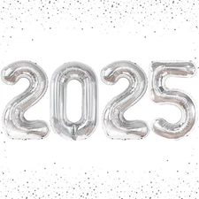 42 Inch Silver 2025 Graduation Balloons Huge Metallic Number Decorations