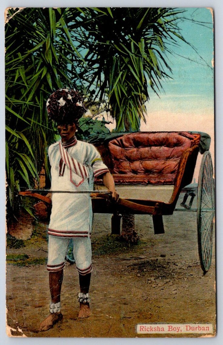 Antique South Africa Postcard DURBAN Ricksha Boy 1933