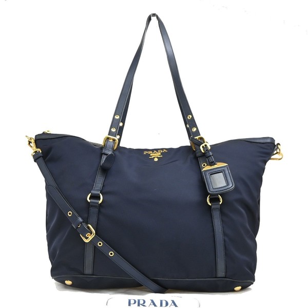 PRADA Logo Tessuto 2way Shoulder Hand Bag Nylon Leather Navy Blue GHW 15MA891
