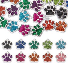 , Animal Cat Dog Paw Print Charms Glitter Footprint Beads for DIY Jewelry Making