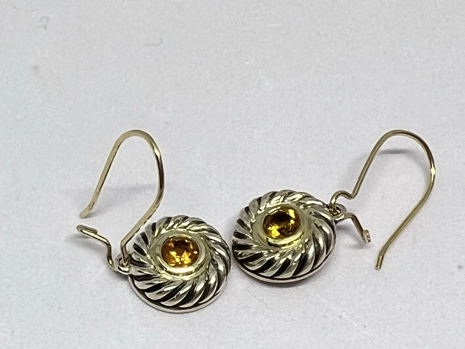 Pendientes colgantes DAVID YURMAN de plata de ley y oro de 14 k para galletas de citrino Foto 4 de 4