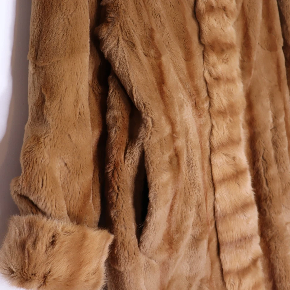 Vtg 90s Y2k Dyed Mink Fur Knee Length Reversible Driving Coat Tan Women's S/M - Image 4 of 4