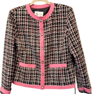 MS Maggie Sweet Y2K Pink Trim Tweed Jacket Bouclé Blazer Womens Sz.S