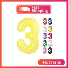 Yellow Number 3 Balloon 40 Inch - 3rd Balloon Number Birthday Decorations