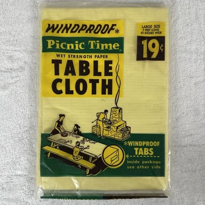 Tablemate Picnic Time Table Cloth 7'x40'' Windproof Tabs, Wet Strength Paper, NOS