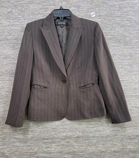 Kasper Blazer Jacket Womens Size 6P Brown Stripe Single Breasted One Buttons