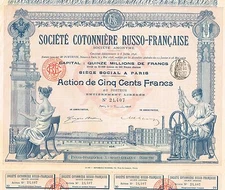 RUSSIA RUSSO-FRENCH COTTON COMPANY stock certificate 1910