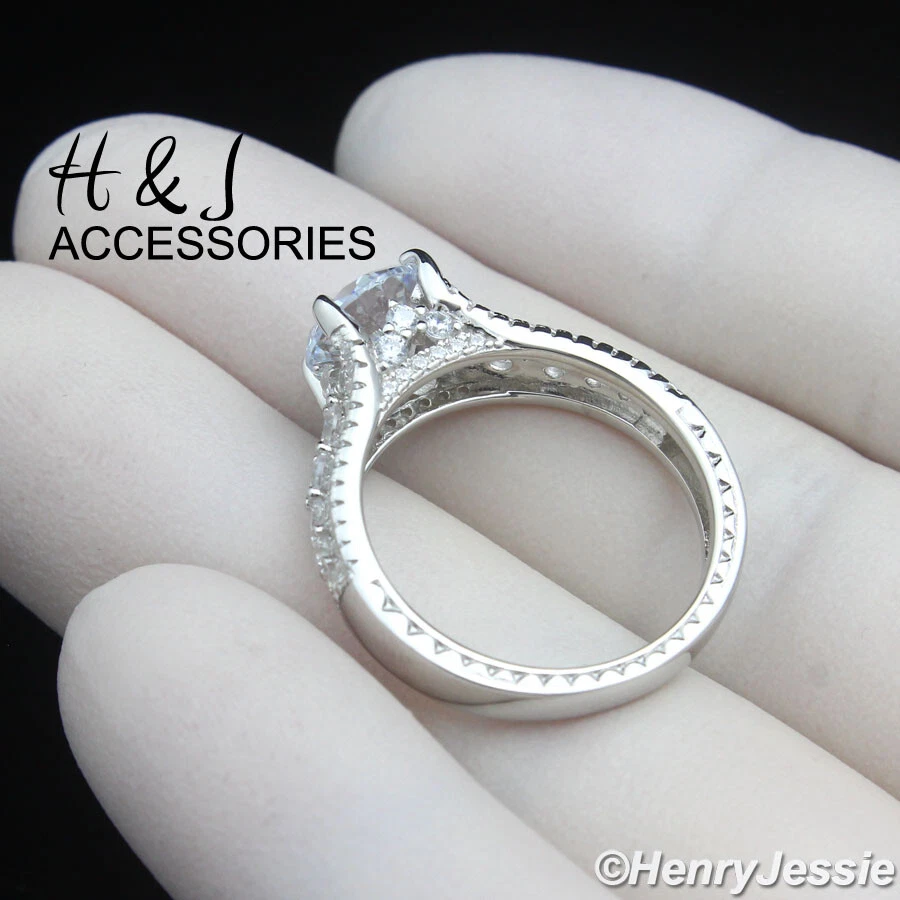 WOMEN SOLID 925 STERLING SILVER ICY CZ ROUND CUT ENGAGEMENT RING SIZE 6-10*SR216 - Image 3 of 4
