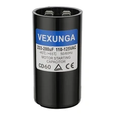 233-280 uF MFD 110-125 VAC 50/60 Hz Round Motor Start Capacitor CD60 Single P...