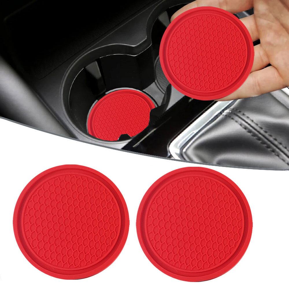 2pcs Red Car Interior Cup Holder Anti Slip Insert Coasters Pads Mats