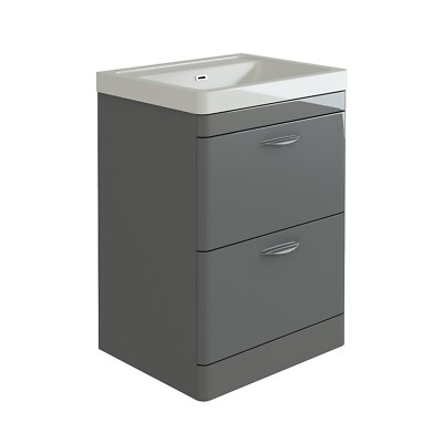 Bad-Waschtischunterschrank Eichel 500 mm tiefes Waschbecken ausreichend Waschbereich anthrazitgrau