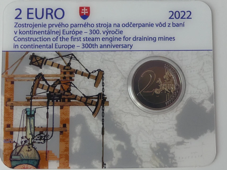 SLOWAKEI 2022 2 EURO MÜNZE COIN ST BU - DAMPFMASCHINE FÜR PUMPEN - COINCARD - Bild 4 von 4